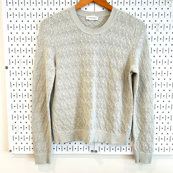 Club Monaco Pointelle Stitch Crew Sweater - Metal/Lt. Green - Large - Size Up! - Picture 3 of 12